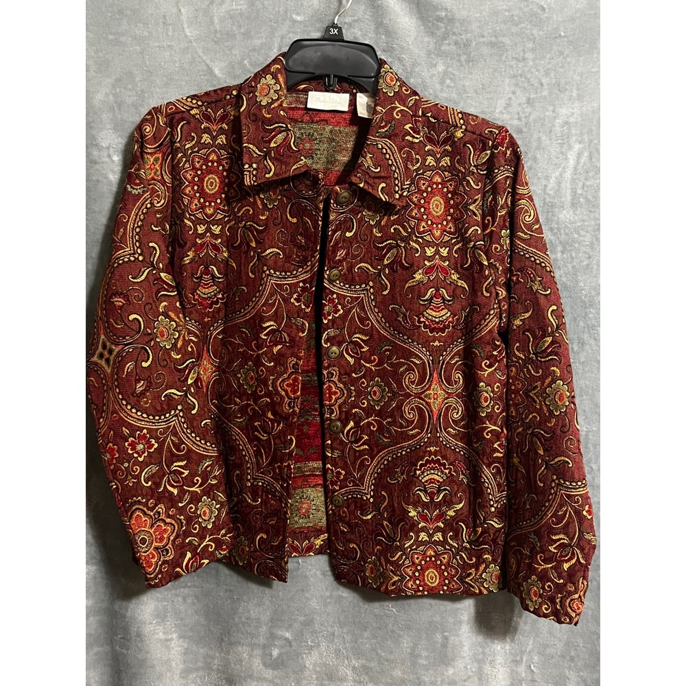 Studio Works Size Medium Burgundy Tapestry Paisley Floral Boho Jacket